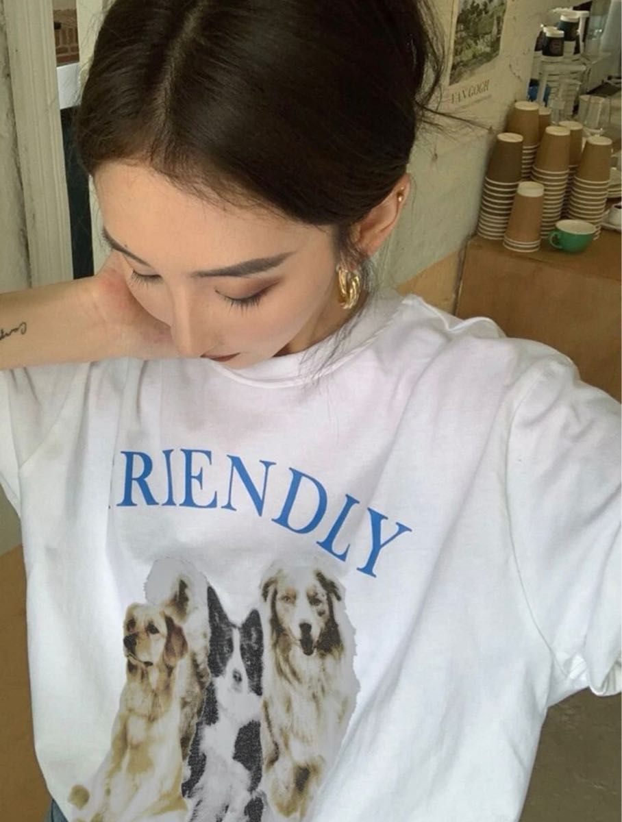 動物Tシャツ　犬のTシャツ　韓国Tシャツ　プリントTシャツ