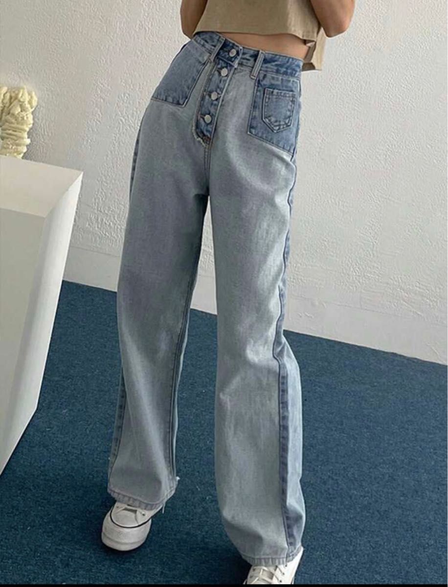 ストレートジーンズ　ジーンズ デニムパンツ　韓国パンツ　プラスサイズ