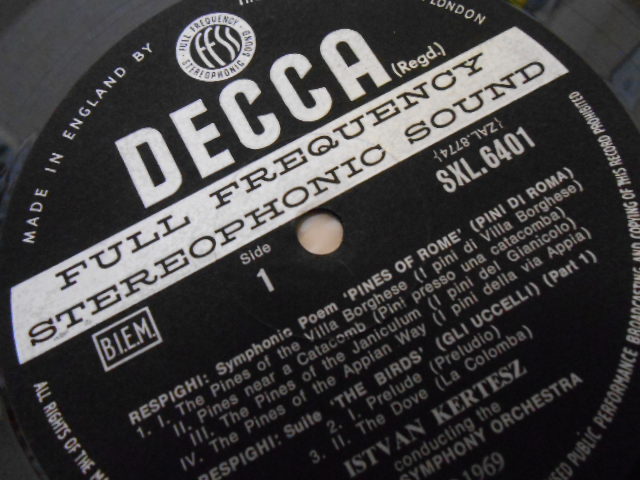 英DECCA SXL-6401 ケルテス レスピーギ ローマの松 ローマの噴水 鳥 オリジナル盤 K.ウィルキンソン 優秀録音_画像2