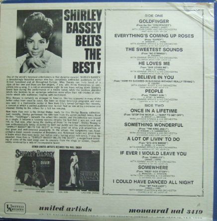 ３枚で送料無料【米United Artists mono】Shirley Bassey/Belts The Best (incl Gold Finger)_画像3