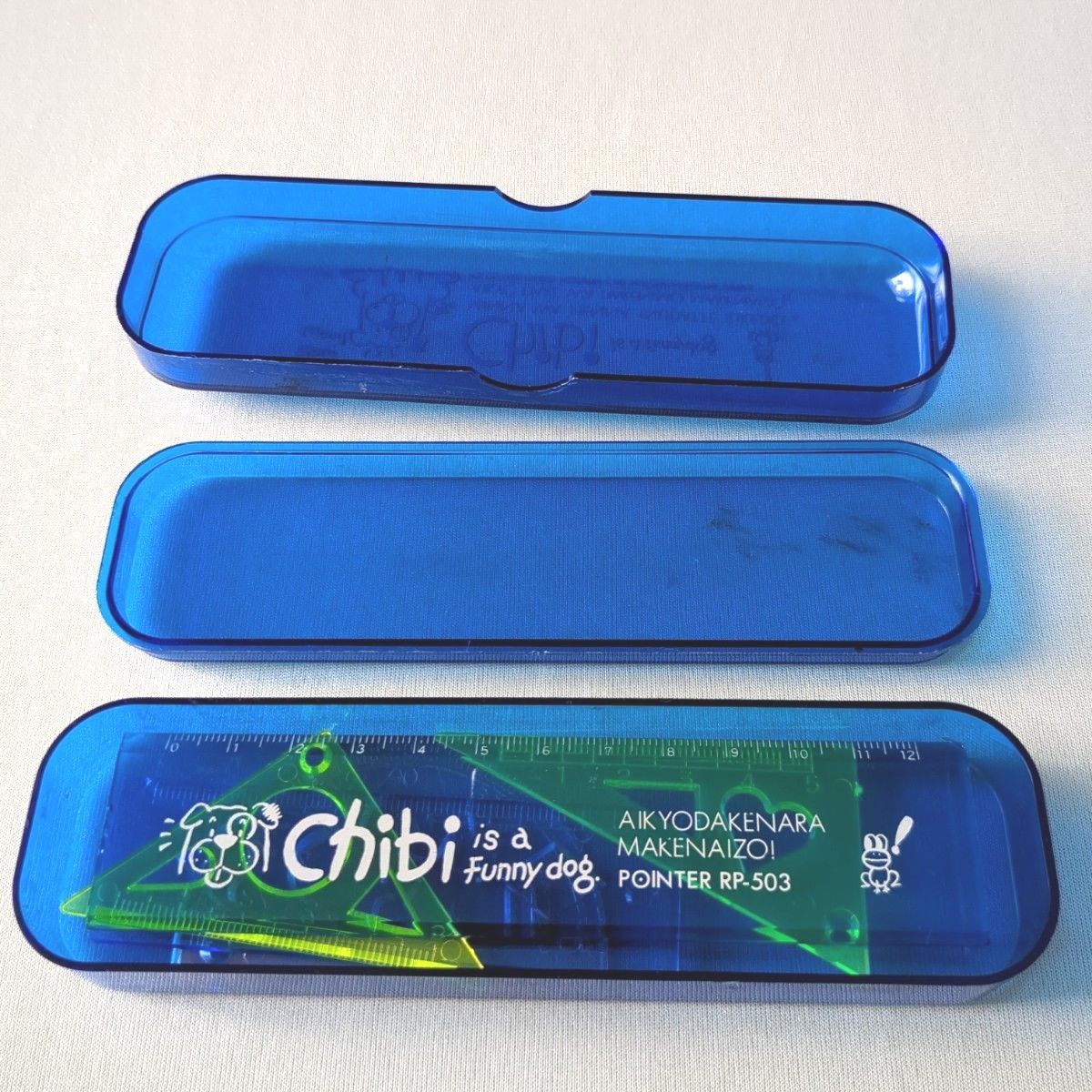 chibi 筆箱　二段式　子供用文具セット　定規　三角定規　直角定規　分度器型抜き定規