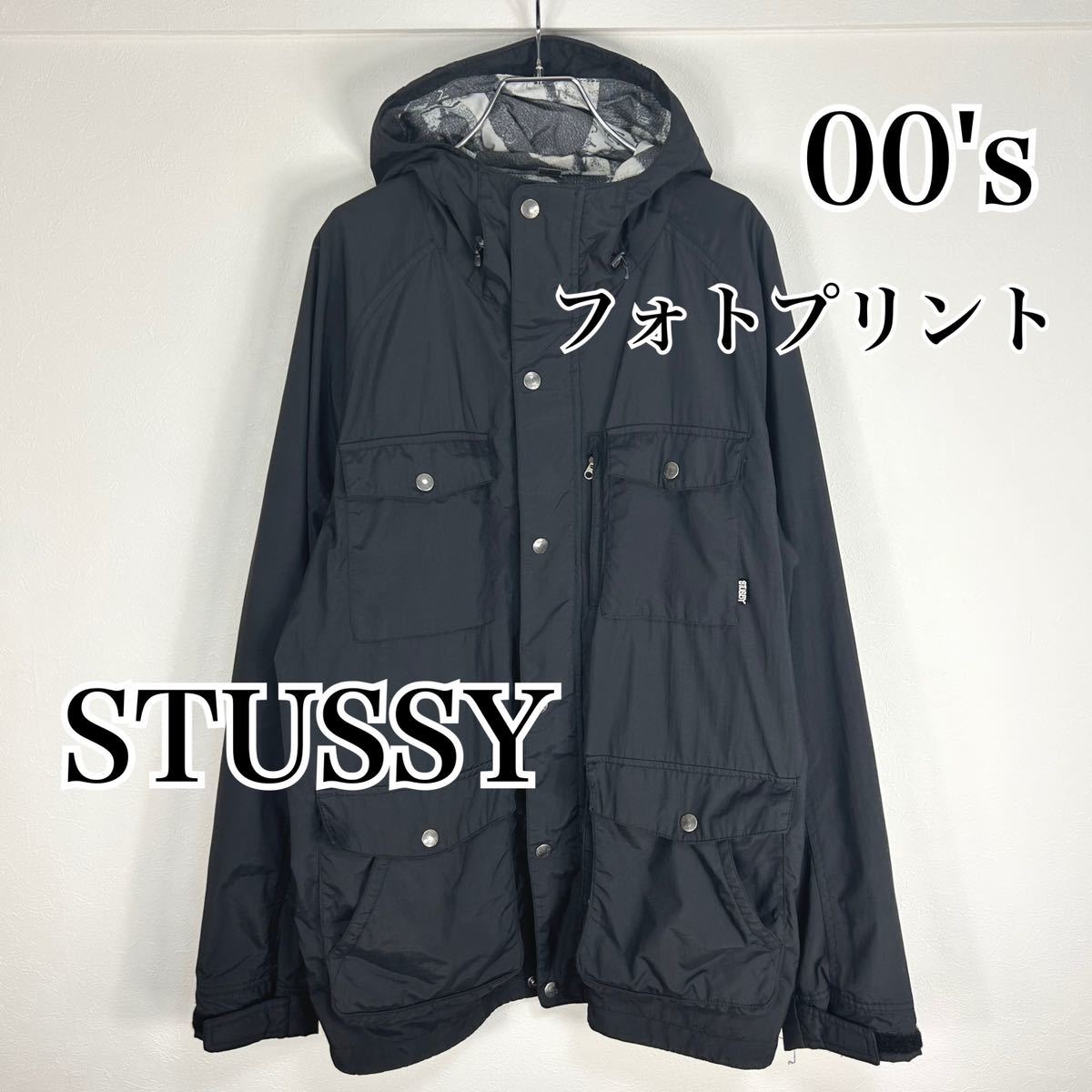 期間限定特価】 00's 黒 裏地フォトプリント マウンテンパーカー
