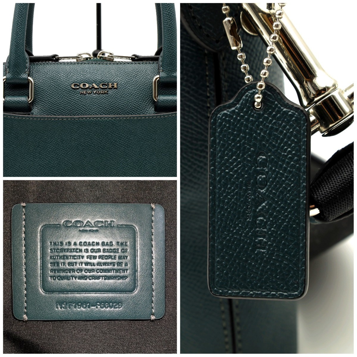 送料無料 美品 COACH コーチ メンズ ブリーフケース ビジネスバッグ ベケット クロスグレイン レザー ポートフォリオ F68029 グリーン_画像3