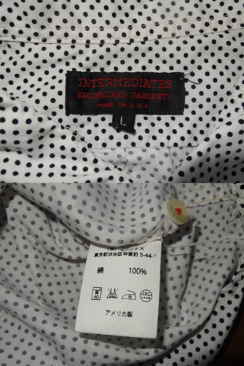 ENGINEERED GARMENTS INTERMEDIATESエンジニアドガーメンツ MADE IN U.S.A.アメリカ米国製ドット水玉パターン長袖シャツワイシャツYシャツLの画像6