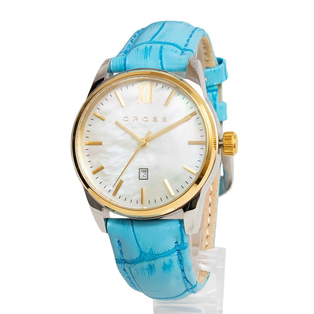 （新品・未使用品）クロス CROSS 腕時計 クォーツ ステンレススチール レザー ミネラルクリスタル ブルー ゴールド シルバー CR9037-03