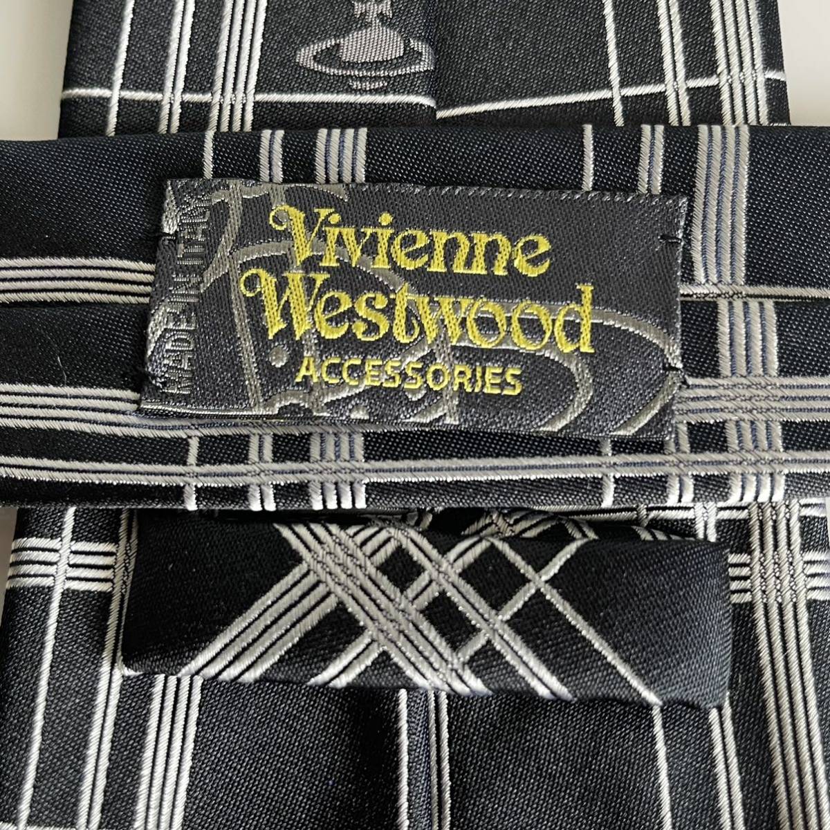 Vivienne Westwood（ヴィヴィアンウエストウッド） 黒ワンポイントオーブチェックネクタイ_画像1