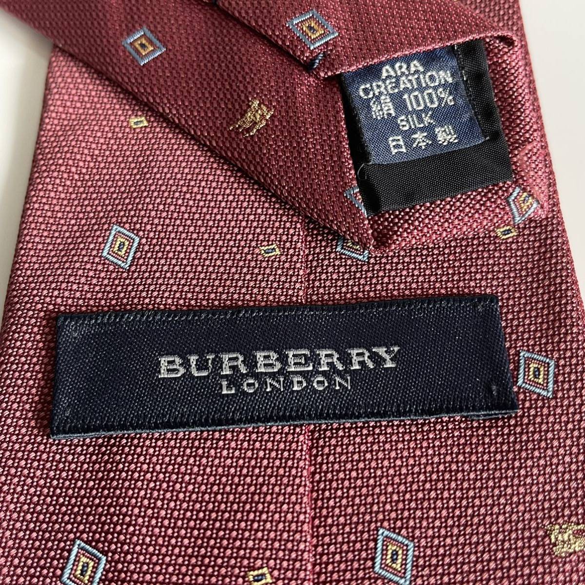 BURBERRY LONDON (バーバリーロンドン) 赤マイクロスクエアホースロゴドットネクタイ_画像1