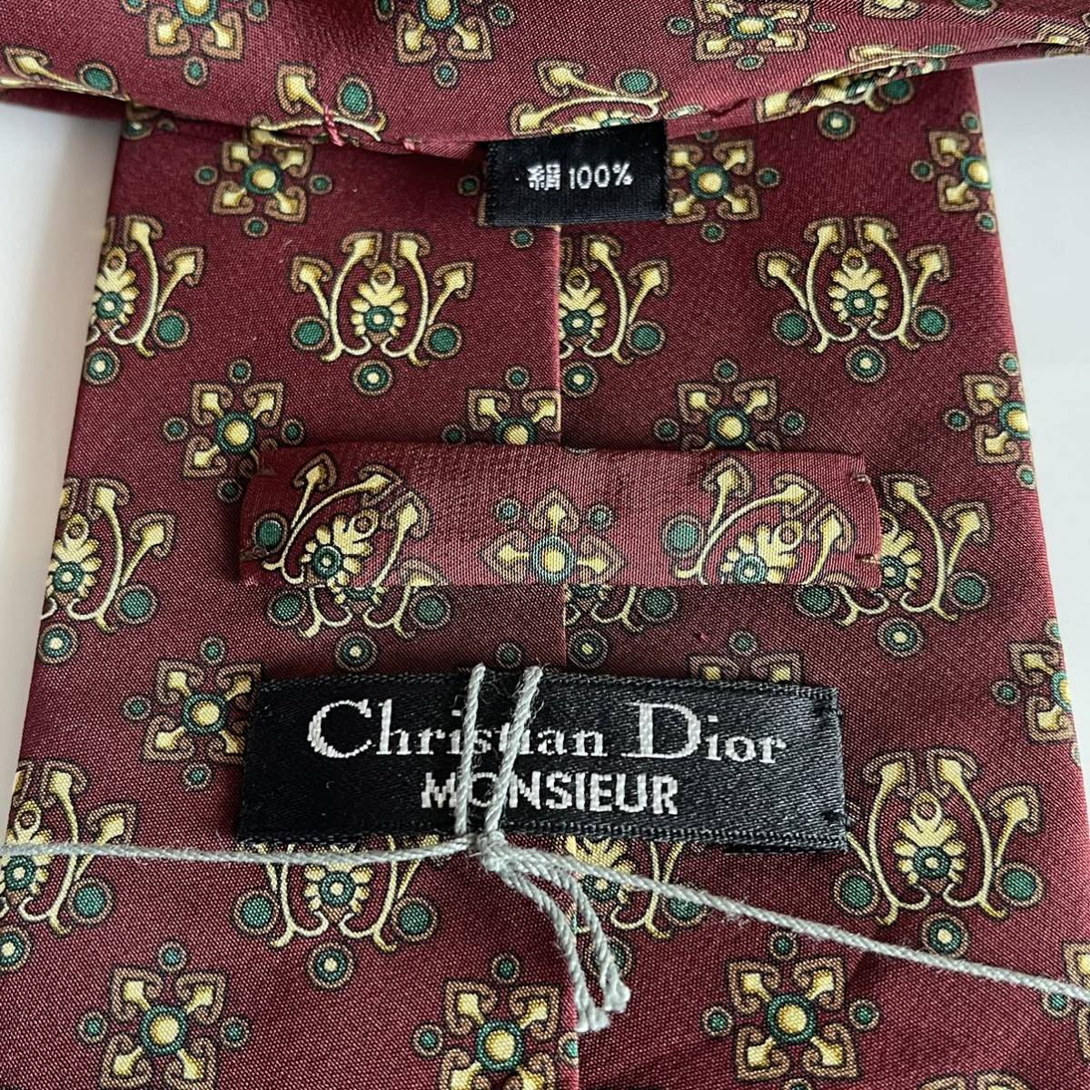 Christian Dior(クリスチャンディオール) ボルドー柄ネクタイ 新品　未使用　タグ付き_画像1