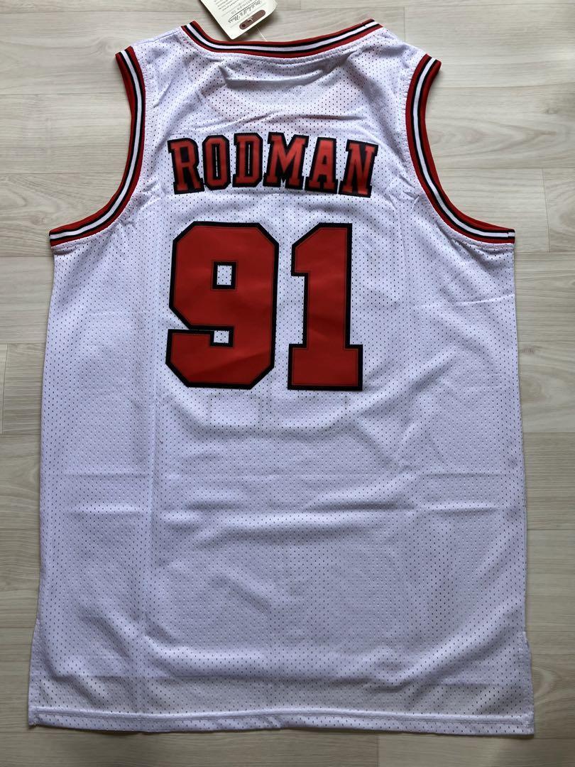 美品 NBA RODMAN #91 デニス・ロッドマン BULLS シカゴ・ブルズ ユニフォーム ゲームシャツ ジャージ 刺繍 マイケル・ジョーダン 白 L