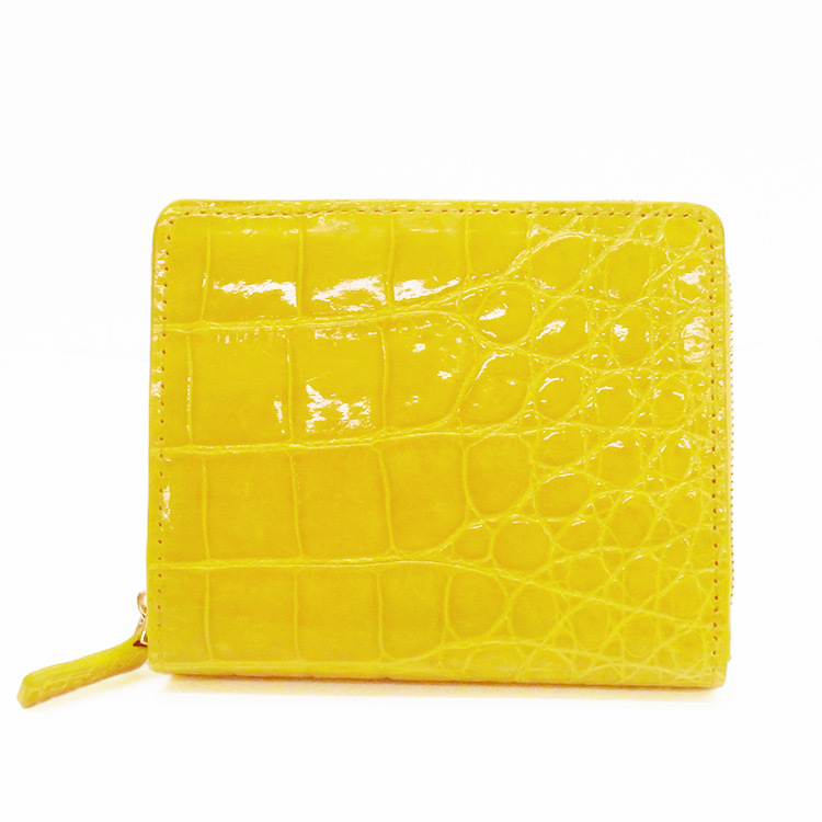 天然皮革　メンズ二つ折り財布　ナイルクロコダイル革　黄色／シャイニング仕上　WL16-YE