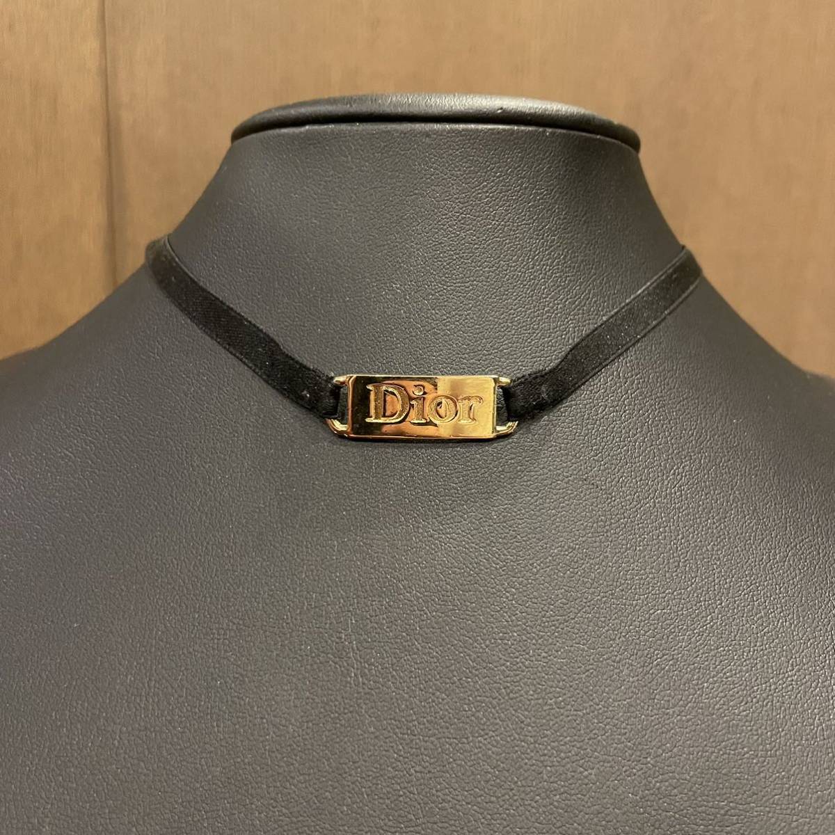 vintage 美品 Dior クリスチャンディオール プレート ロゴ チョーカー ネックレス