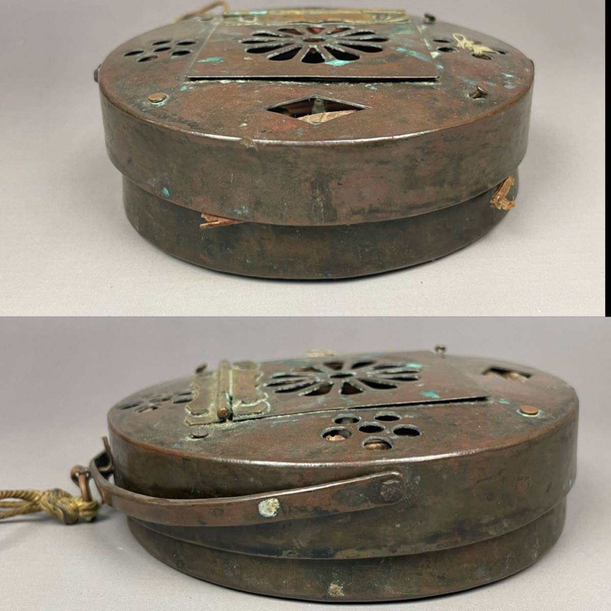 時代物 箱提灯 古美術 古道具 ちょうちん 上下金具 蝋燭立て 携帯 高張