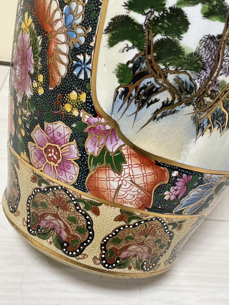 花瓶 金彩色絵 蝶 古美術品 飾壺 大壷 高さ約60cm 金襴手金彩 豪華絢爛 極上細密 花鳥図 草花図 検) 青粒 沈香壺 有田九谷 薩摩 中国古玩_画像8