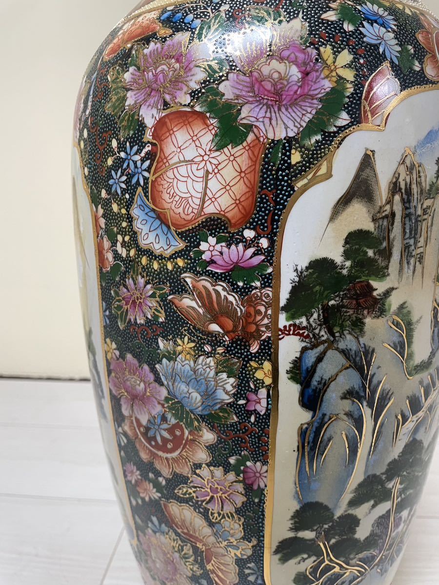 花瓶 金彩色絵 蝶 古美術品 飾壺 大壷 高さ約60cm 金襴手金彩 豪華絢爛 極上細密 花鳥図 草花図 検) 青粒 沈香壺 有田九谷 薩摩 中国古玩_画像6