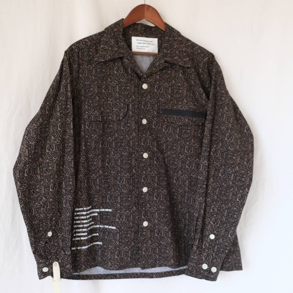 未使用 【 Mountain Research 】Batik Open Collar Shirt マウンテンリサーチ バティック オープンカラー 長袖シャツ / L / 総柄 開襟_画像2