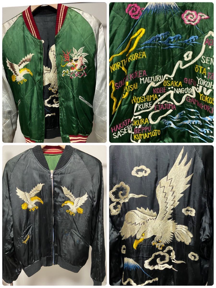 送料込み　50年代　スカジャン　TTSジップ　38度線なし　ビンテージ スーベニアジャケット 鷹 龍 日本地図 50's vintage souvenir jacket