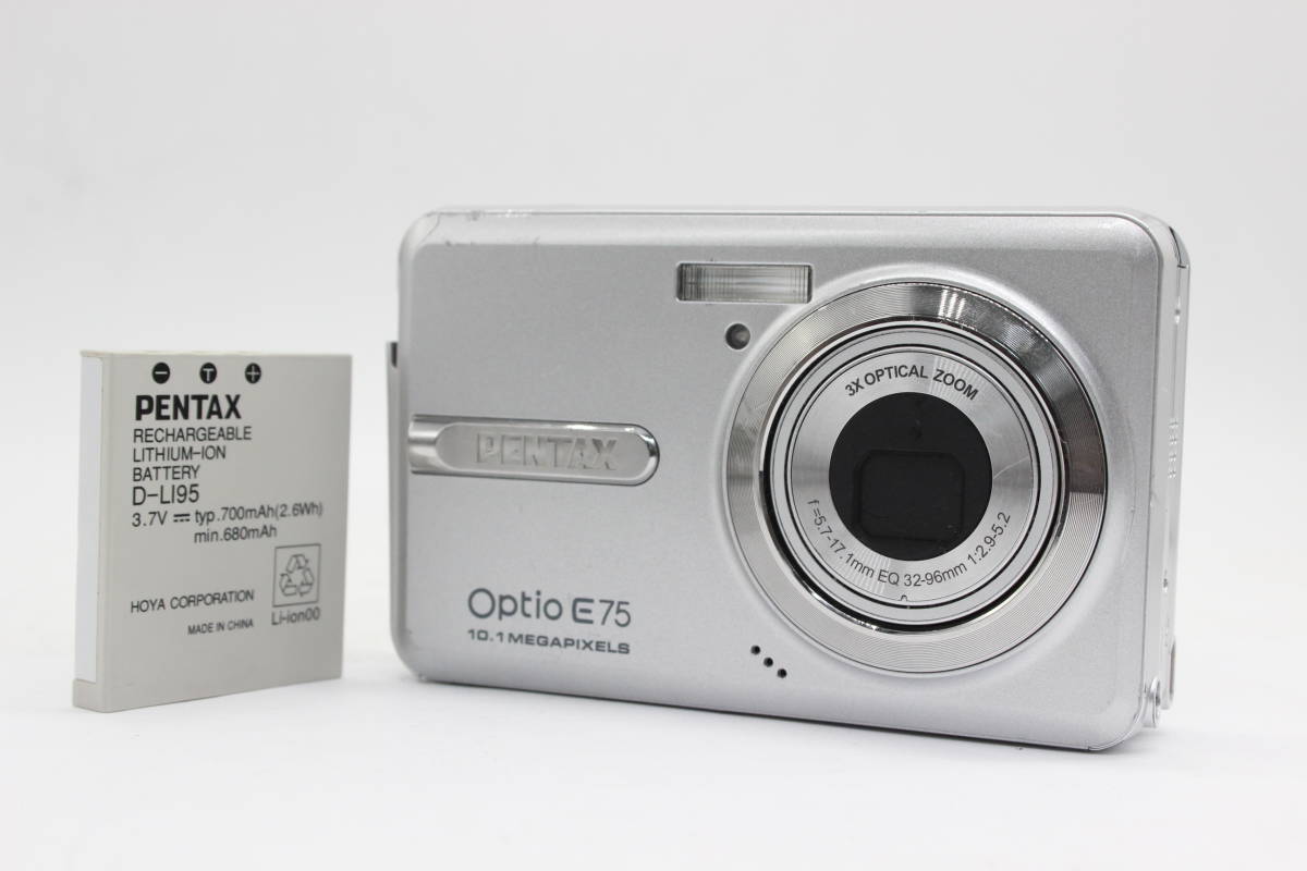 割引 3x E75 Optio Pentax ペンタックス 【返品保証】 バッテリー付き