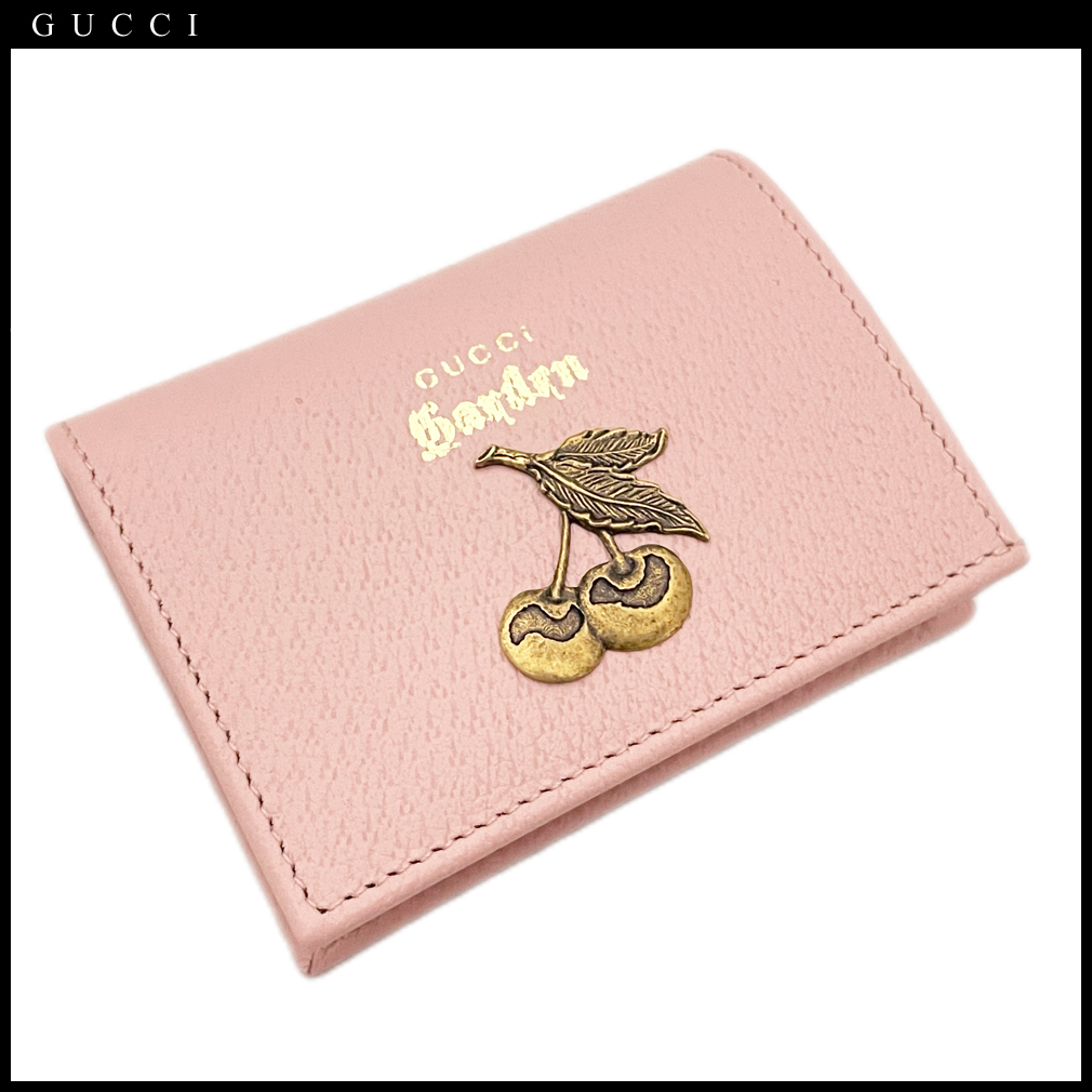 信頼】 新品グッチガーデンGUCCI gardenチェリー 二つ折り財布 ピンク