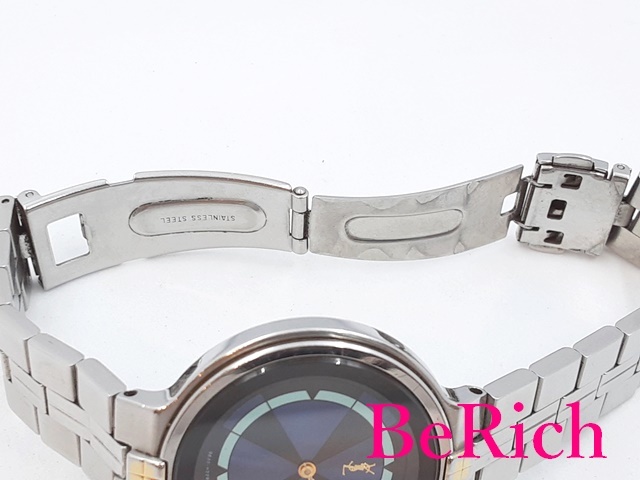  Yves Saint-Laurent 9620-H13847Y men's wristwatch navy black face SS breath YSL quartz [ used ] bt2757