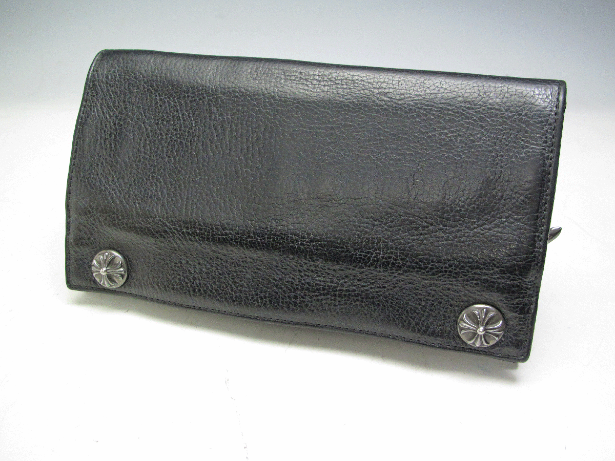 ★1円～クロムハーツ 【CHROME HEARTS】 LONG CROSS グリーシークロスボタン レザー ロングウォレット 長財布 インボイス★_画像1