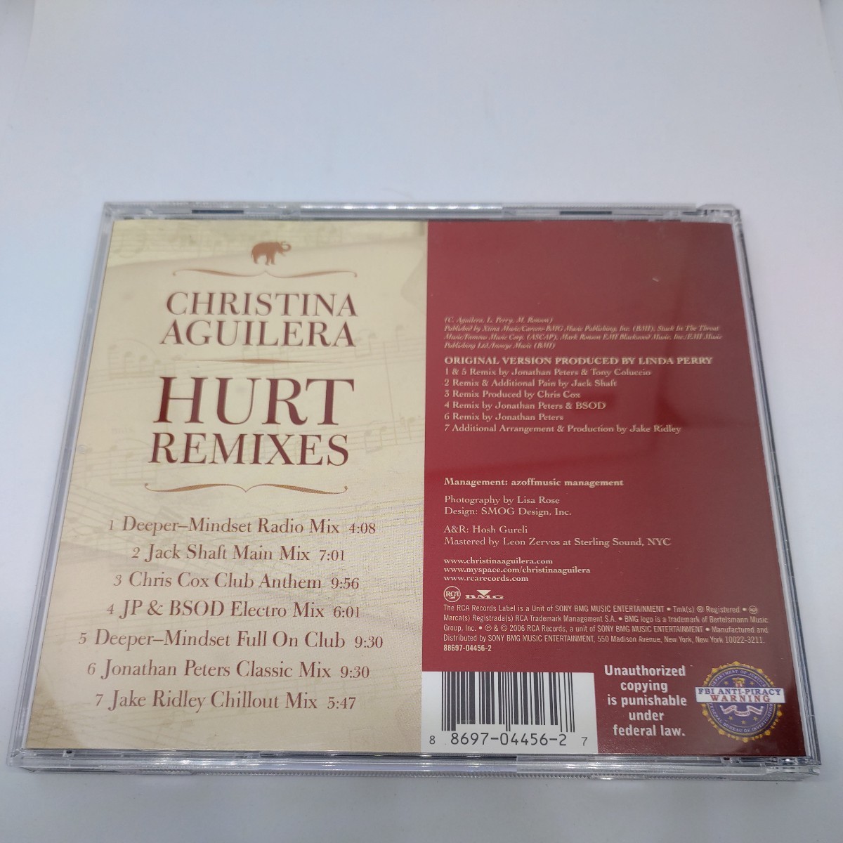 Christina Aguilera「Hurt Remixes」クリスティーナ・アギレラ「ハート リミキシーズ」輸入盤EP CDシングル 88697-04456-2 Jonathan Peters