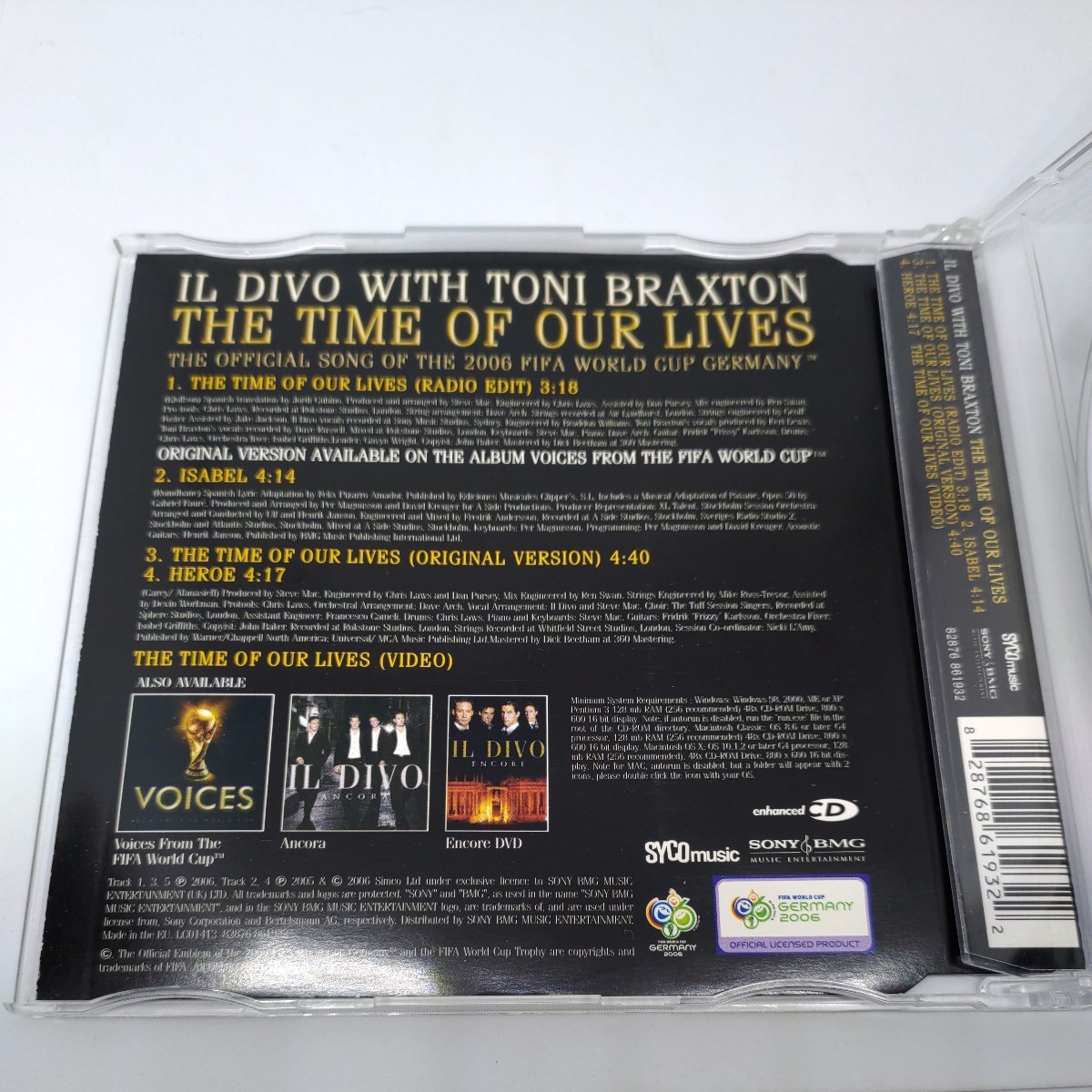 IL DIVO WITH TONI BRAXTON THE TIME OF OUR LIVES OFFICIAL SONG 2006 FIFA WORLD CUP GERMANY Europe盤CD イル・ディーヴォ 82876 861932