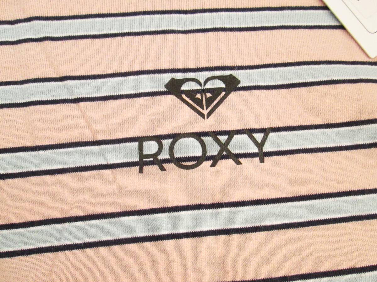  с биркой * ROXY Roxy размер L * окантовка короткий рукав футболка * розовый × бледно-голубой × темно-синий 