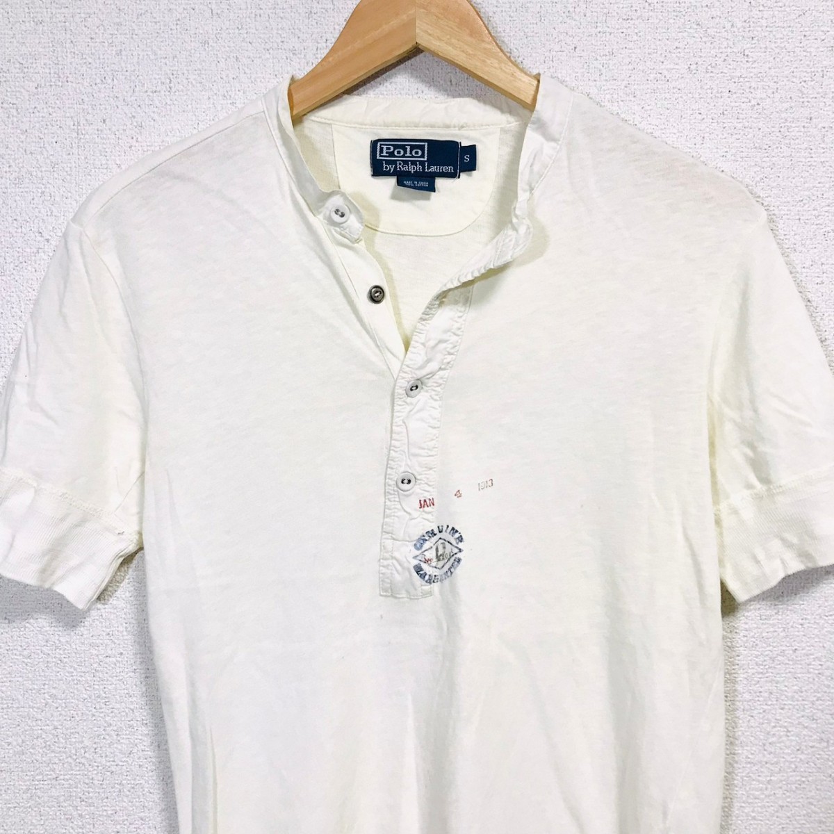 H3789dL Polo by Ralph Lauren ポロバイラルフローレン サイズS 半袖Tシャツ 半袖シャツ バンドカラー ホワイト系 メンズ コットン100% _画像4