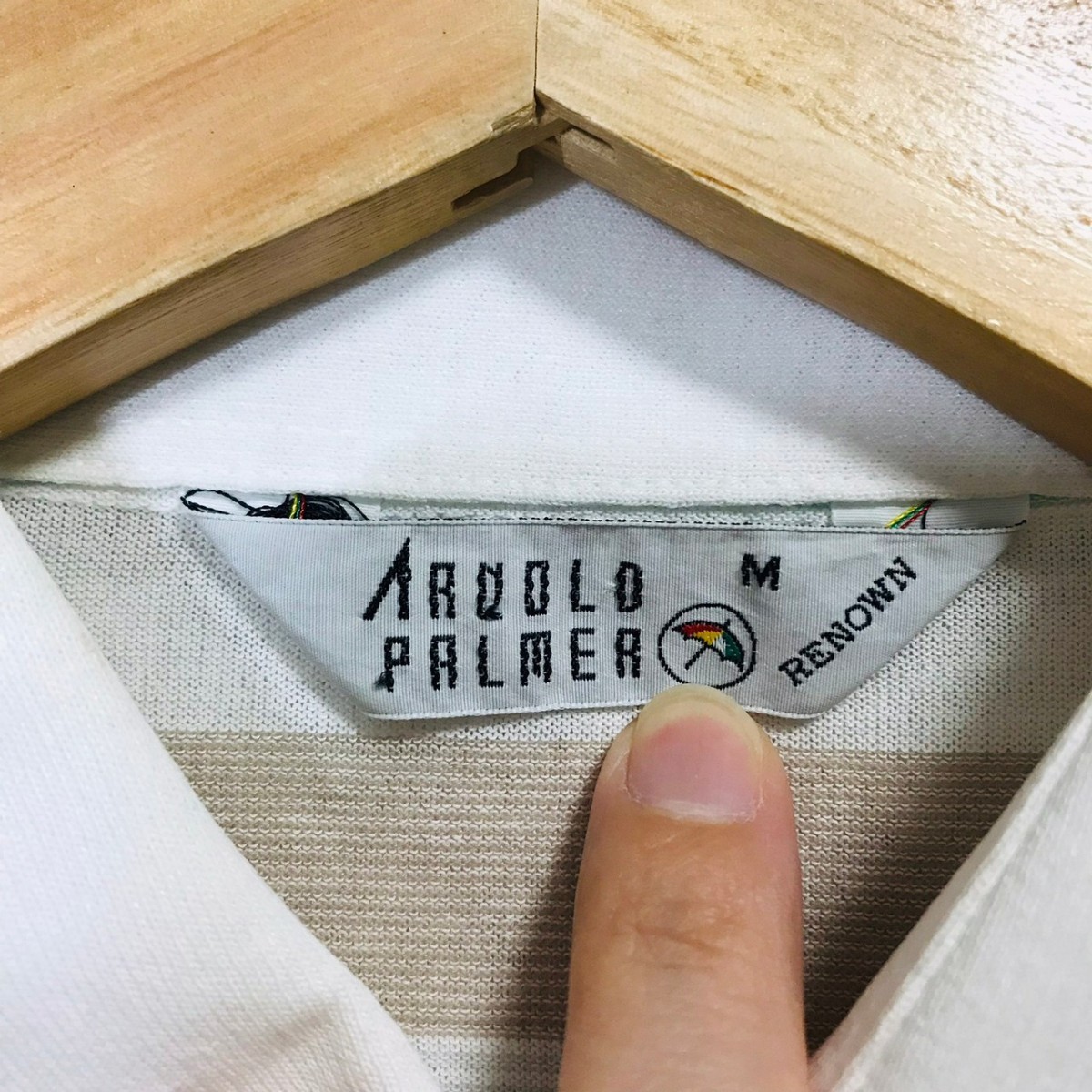 H3788dL Arnold Palmer アーノルドパーマー サイズM 半袖ポロシャツ 半袖シャツ ボーダーシャツ ホワイト×ベージュ メンズ カジュアル_画像6