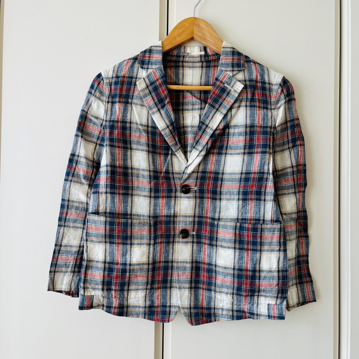 H3927cL made in Japan Tomorrowland MACPHEE McAfee size 38 (M rank ) summer jacket flax 100%linen jacket multicolor check pattern 