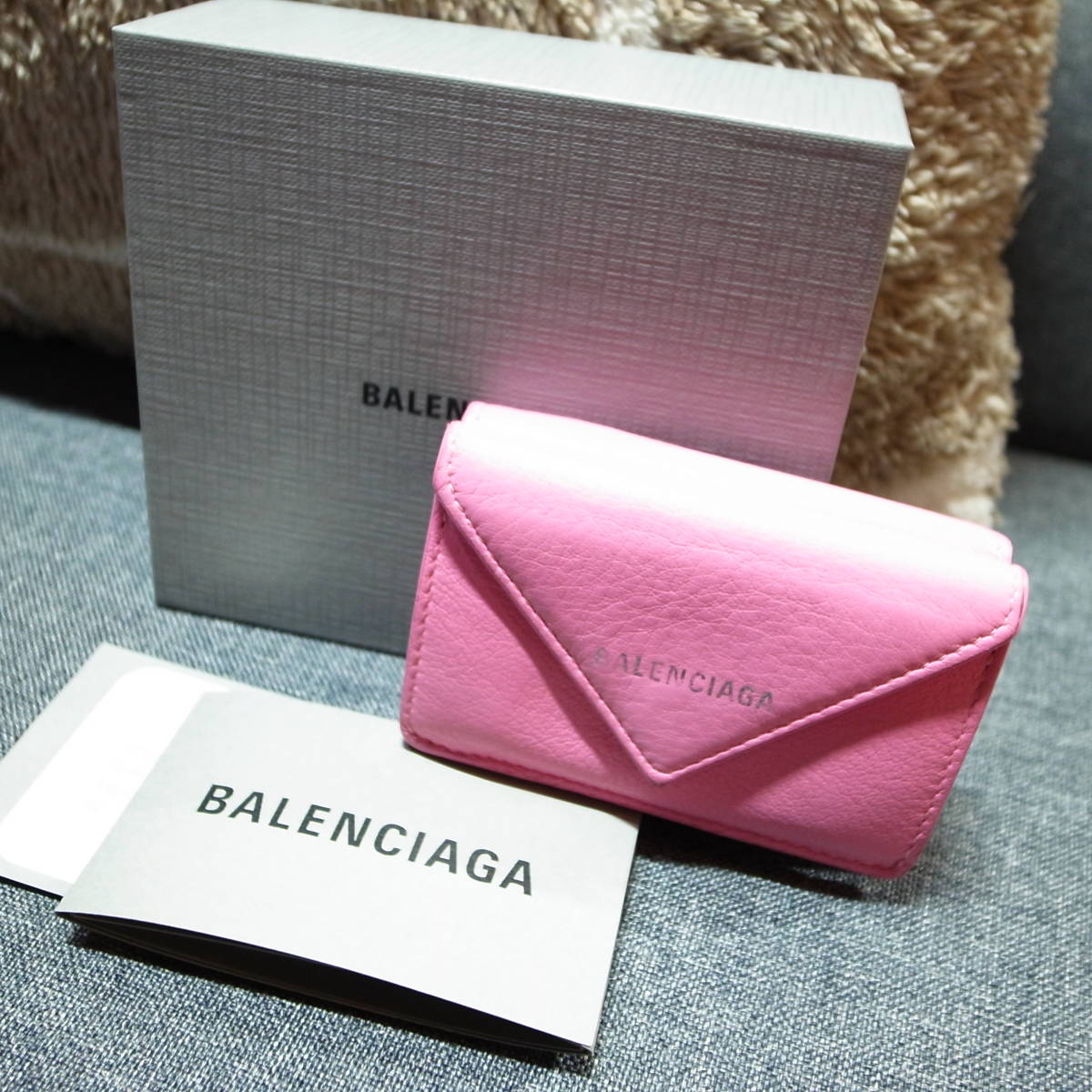 正規品 バレンシアガ ペーパーミニ ピンク ミニウォレット バッグ 財布