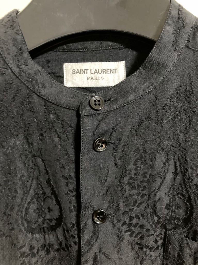 【新品レア】 SAINT LAURENT PARIS サンローランパリ バンドカラー ヘンリーネック ジャガード刺繍 シャツ 37 528111 デニム ブーツ_画像2