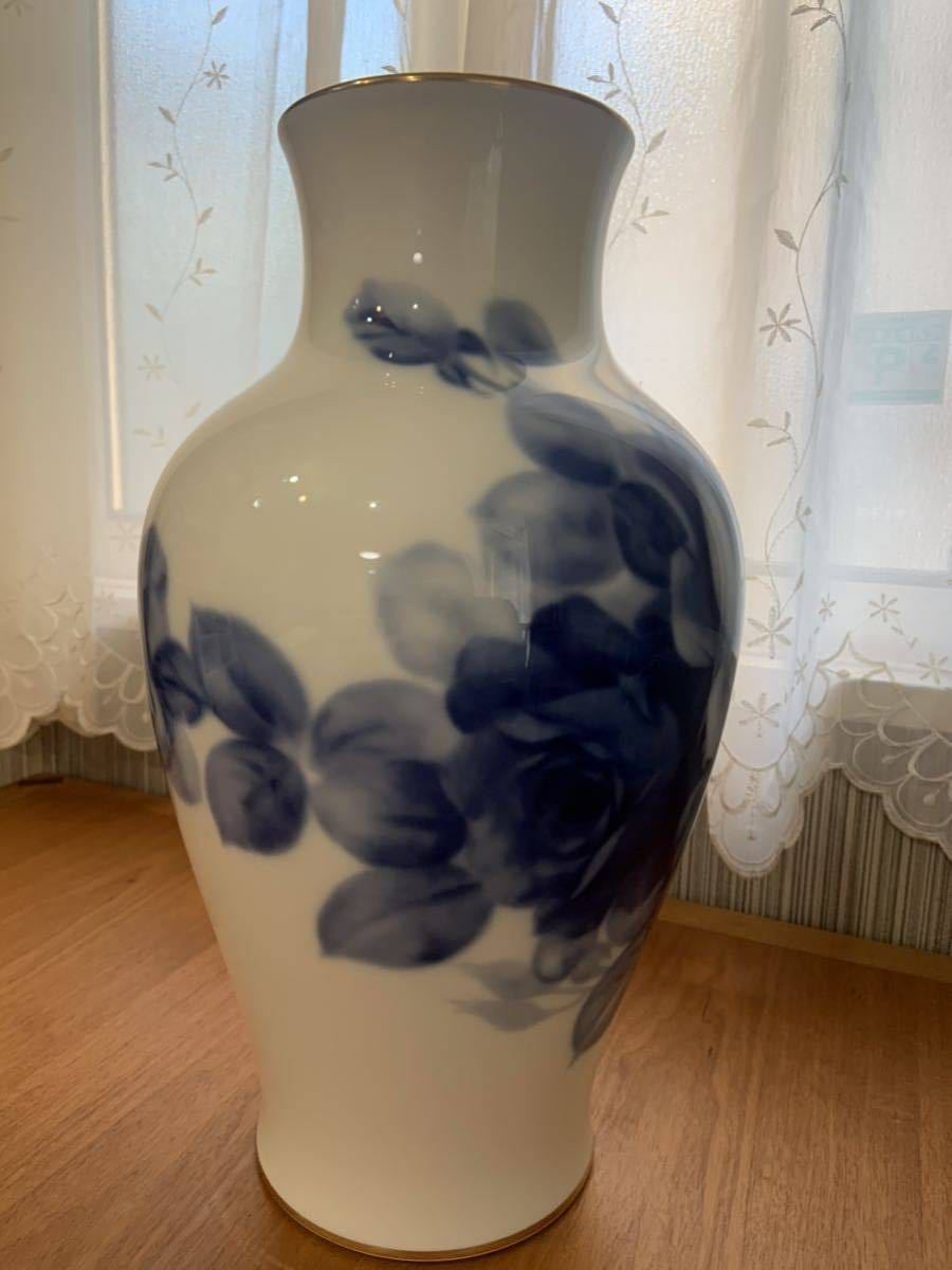 大倉陶園OKURA ブルーローズ花瓶花器花入れフラワーベース約35cm
