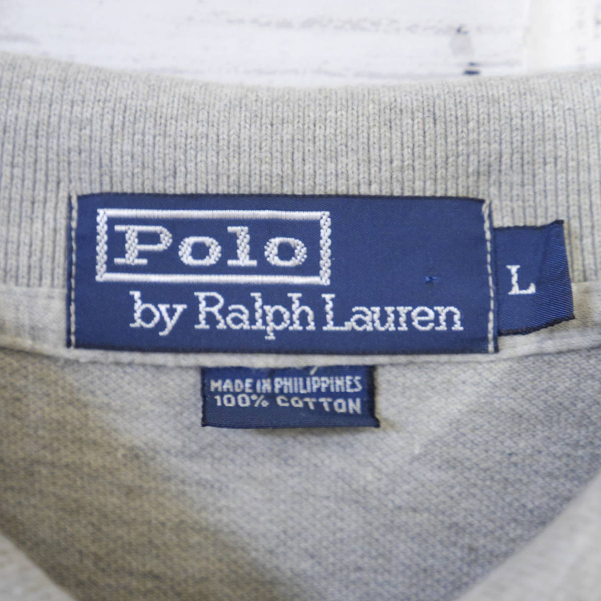 Polo Ralph Lauren ポロラルフローレン ワンポイント ポニー刺繍ロゴ 長袖 鹿子 カノコポロシャツ L 霜降りグレー ネイビー 20202287_画像9