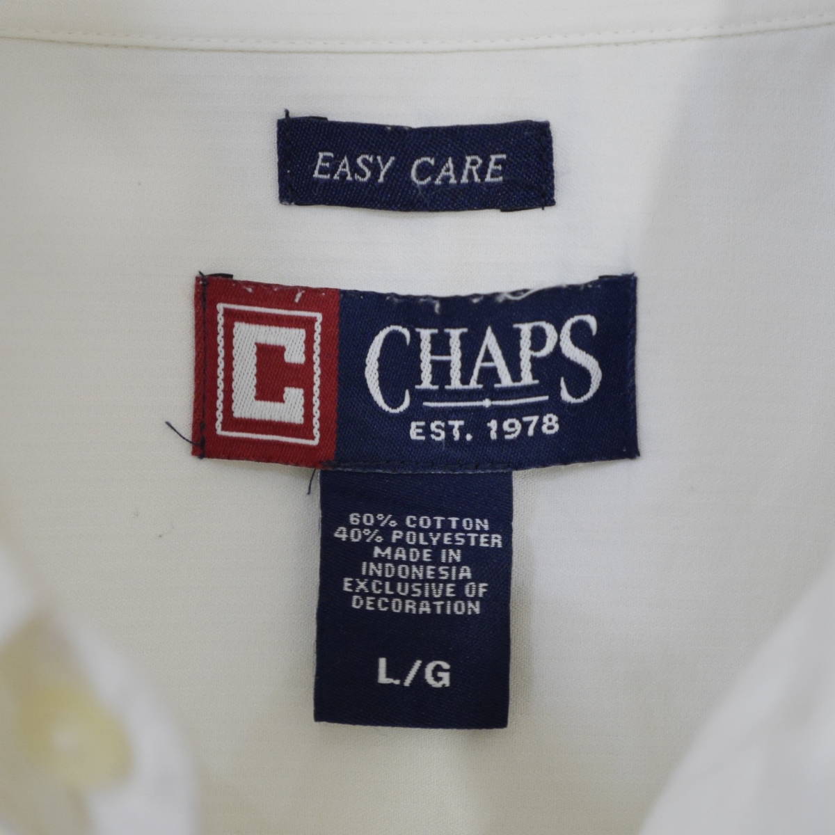 チャップス CHAPS 厚手 シャドウストライプ 刺繍ロゴポケット 長袖ボタンダウンシャツ EASY CARE L オフホワイト 生成り 20202308_画像9