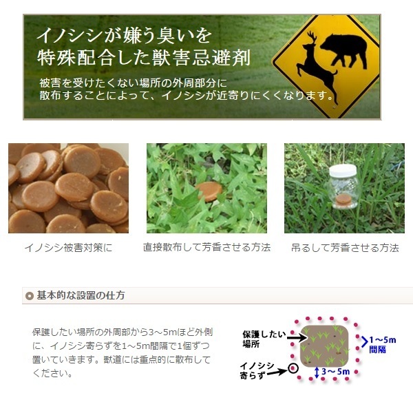 [送料無料] イノシシ寄らず 400g(5g×80個／1個あたり78円) 防虫 防獣 獣害 資材 忌避剤_画像3