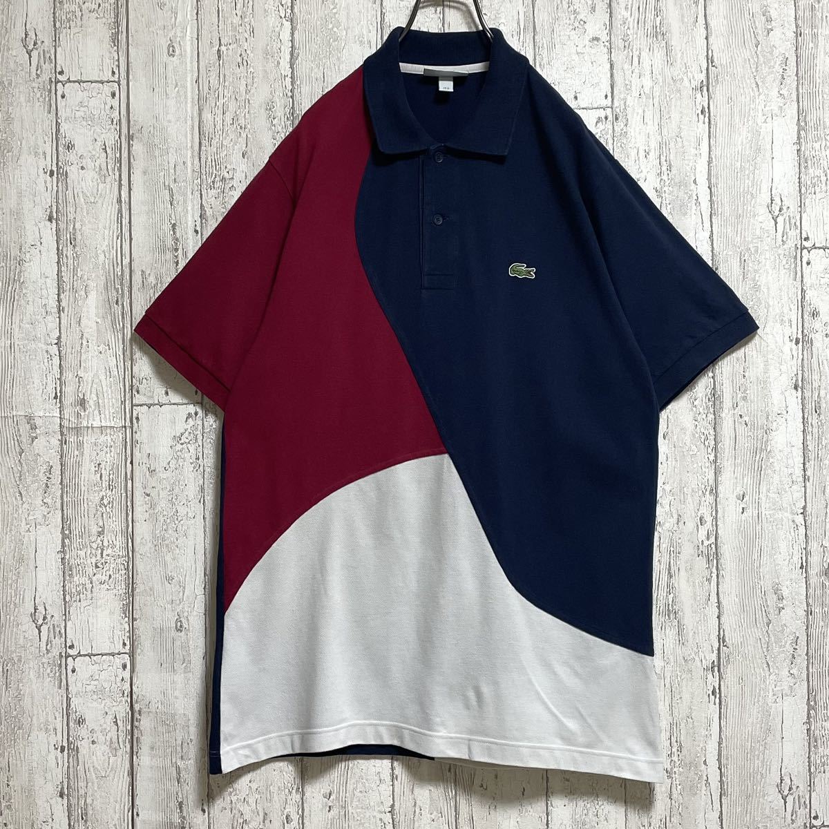 【人気アイテム】LACOSTE ラコステ 半袖 ポロシャツ ネイビー ワインレッド ホワイト 切り返し ワニ 23-154