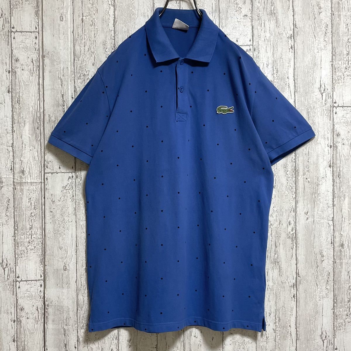 【人気アイテム】LACOSTE L!VE ラコステライブ 半袖 ポロシャツ ビッグサイズ サイズ7 ブルー ブラック ドット柄 デカワニ 23-190