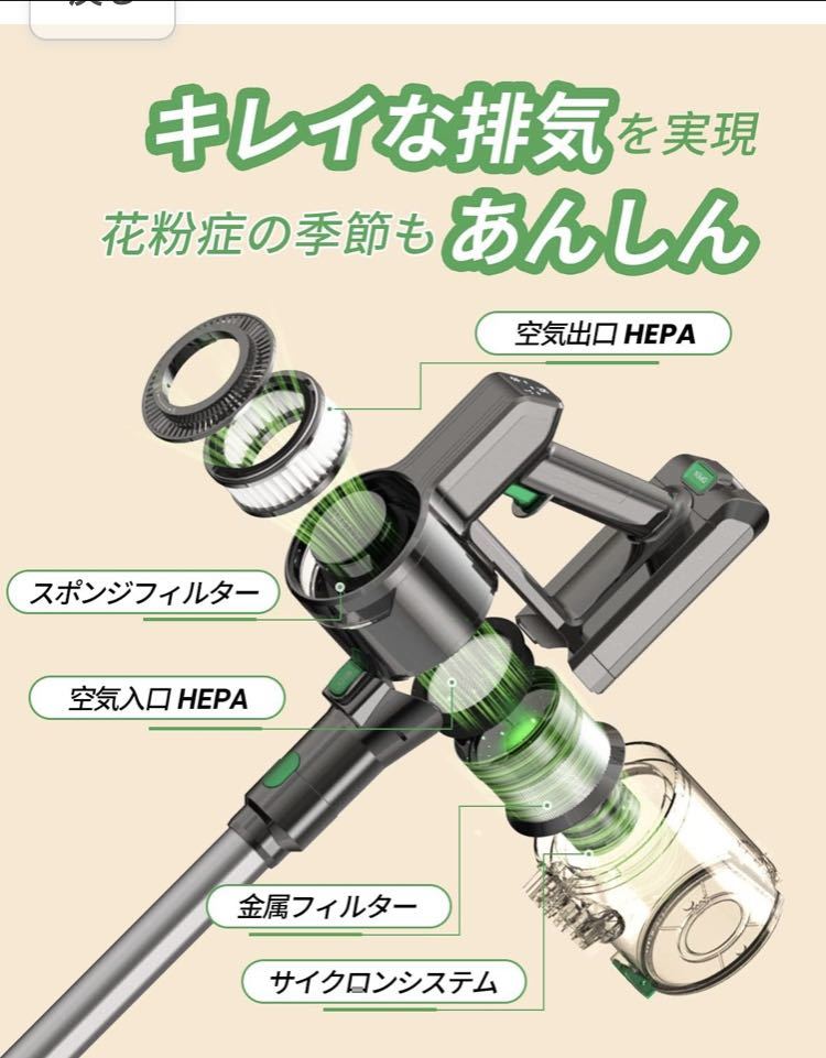 売り込み 掃除機 コードレス 30000Pa Vactidy V9掃除機 サイクロン