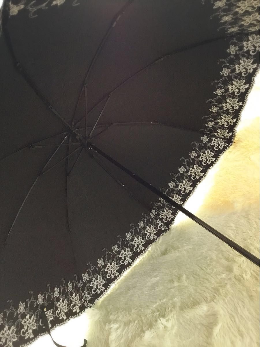 新品未使用　前原光榮商店　晴雨兼用　日傘　折りたたみ　傘　ブラック黒　刺繍　日本製　レディース　ファッション　フォーマルプレゼント