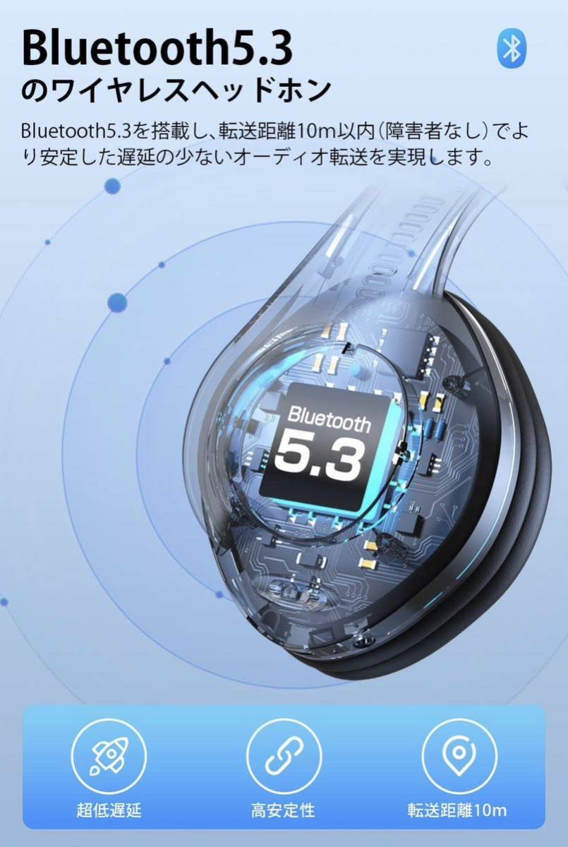 OJX 【Bluetooth5.3 ワイヤレスヘッドホン】マイク付き 有線 無線 両用 高安定性 低遅延 20時間連続再生 通話可能 多機種対応　ブラック_画像3