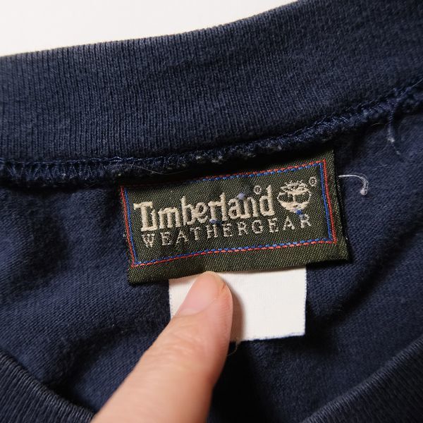 90's 00's ティンバーランド ロゴ刺繍 コットン ポケット Tシャツ 半袖 (XL位) 紺 ネイビー ポケT 90年代 旧タグ オールド Timberland Y2K_画像7
