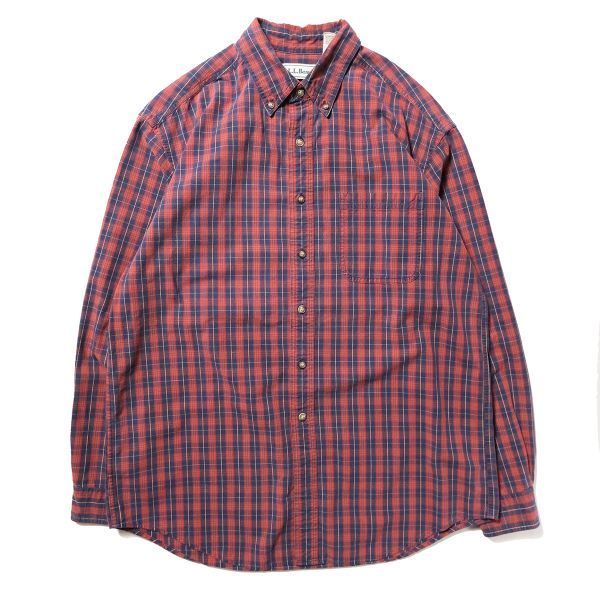 【楽天ランキング1位】 紺×赤系 (M) 長袖 ボタンダウンシャツ コットン タータンチェック L.L.BEAN LLビーン 90's オックスフォード Y2K オールド 旧タグ 90年代 男性用
