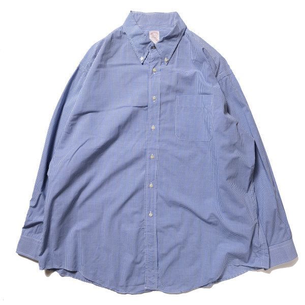 90’s USA製 ブルックスブラザーズ Makers ギンガムチェック コットン ボタンダウンシャツ (17 1/2-R) 青×白 90年代 アメリカ製 オールド