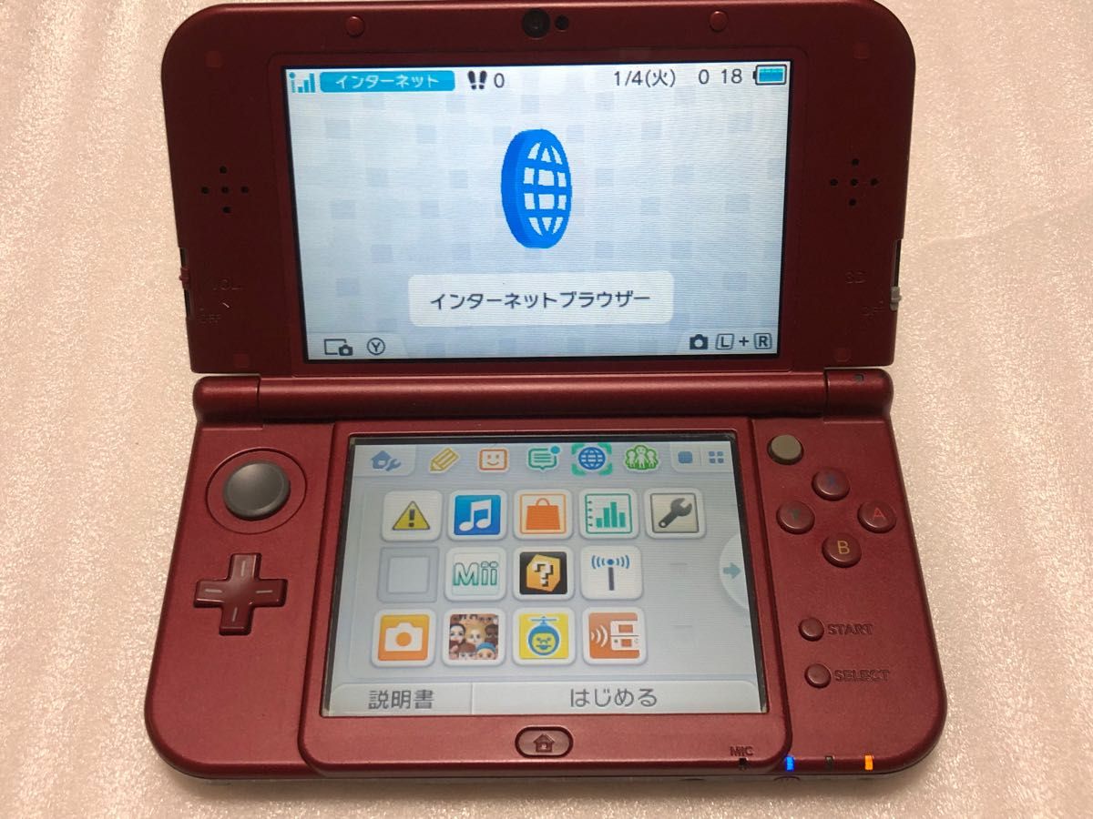 Newニンテンドー3DS LL レッド　動作確認済　塗装剥がれ有　SDカード4GB タッチペン　付送料込み