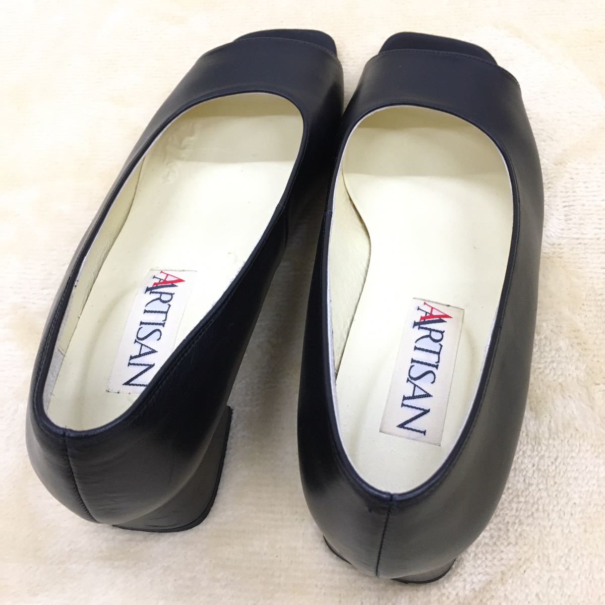 ARTISAN アルチザン パンプス オープントゥ 革靴 レザー チャンキーヒール レディース サイズ23cm 日本製