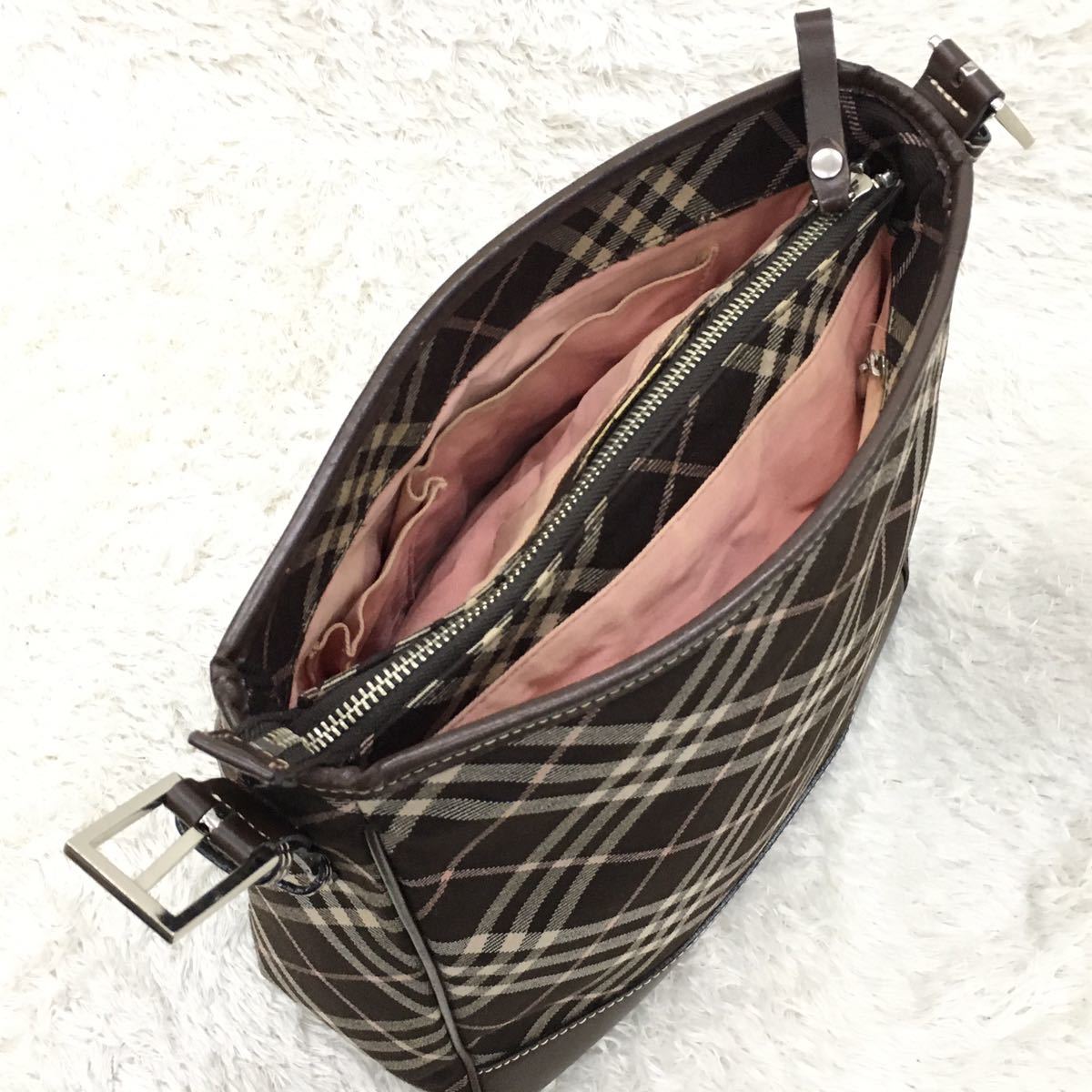 BURBERRY LONDON BLUE LABEL バーバリー ロンドン ブルーレーベル ショルダーバッグ チェック 牛革 ウール レディース 三陽商会 日本製