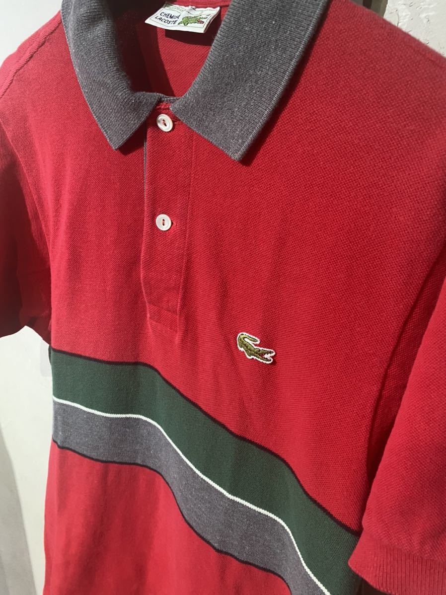 【即決】LACOSTE ラコステ フレラコ フラレコ フレンチ ポロシャツ ワニ ボーダー トリコカラー レッド 赤 グリーン 緑 古着 フランス製 3_画像4