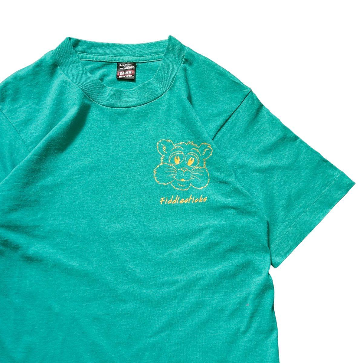USA製 90’s FRUIT OF THE LOOM ヴィンテージ Tシャツ 緑 グリーン キッズ 14-16サイズ メンズSサイズ相当 アニマル プリント レディース_画像4