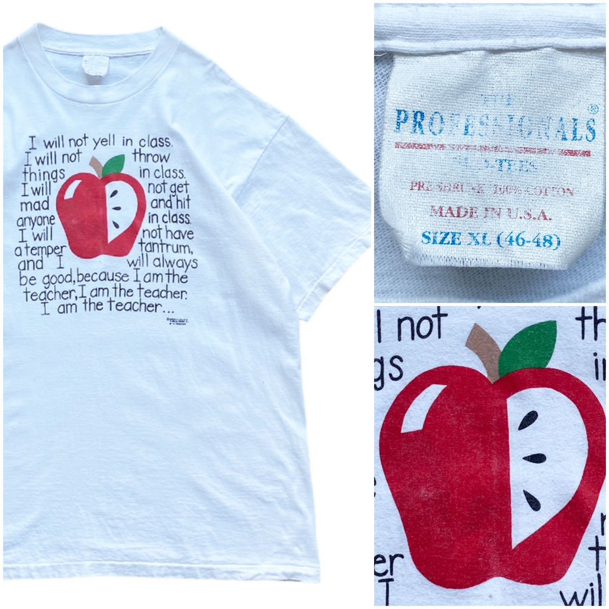 USA製 90's ヴィンテージ Tシャツ ホワイト 白 ボディー シングルステッチ ヘヴィー リンゴ アップル apple イラスト マンガ アニメ 絵本_画像1